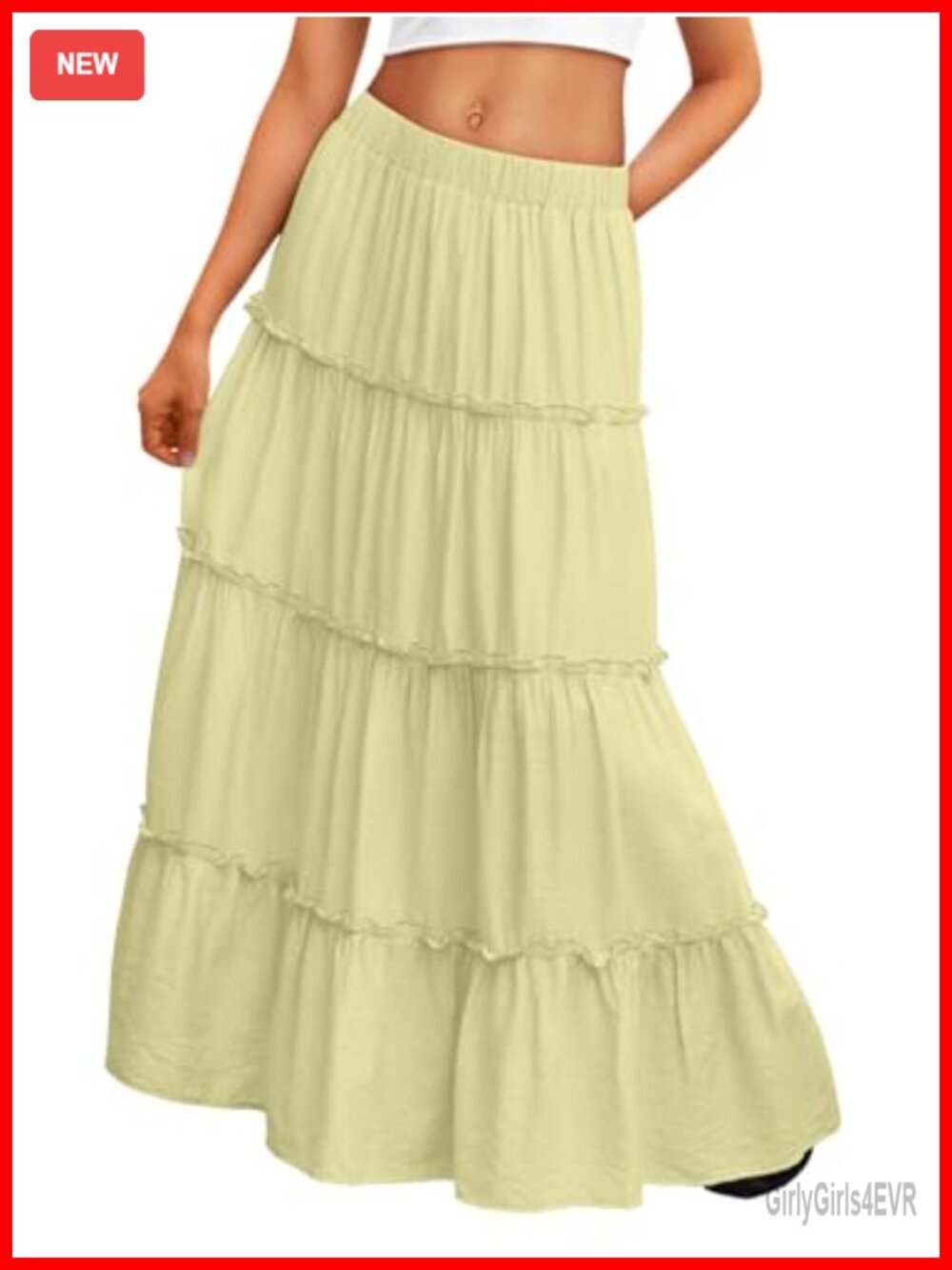 Boho A-Line Maxi Skirt High Rise Ruffle Hem Pockets Rayon Nylon